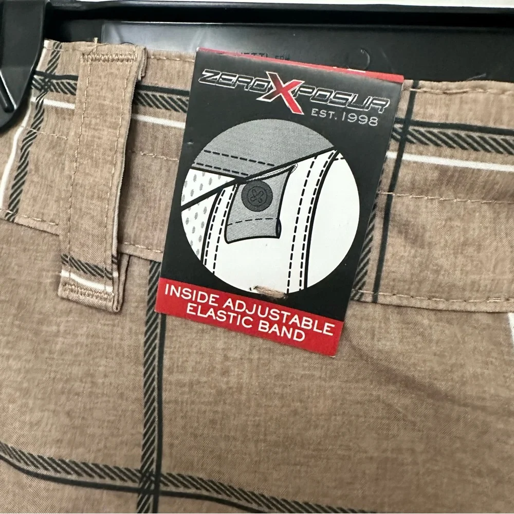 NWT ZeroXposur Brown Plaid Performance Shorts Youth size 12 Sand Plaid Boys' 12